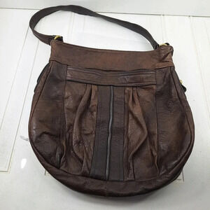 Sabina New York Genuine Leather Shoulder Hobo Brown Big Carry Bag Tote.